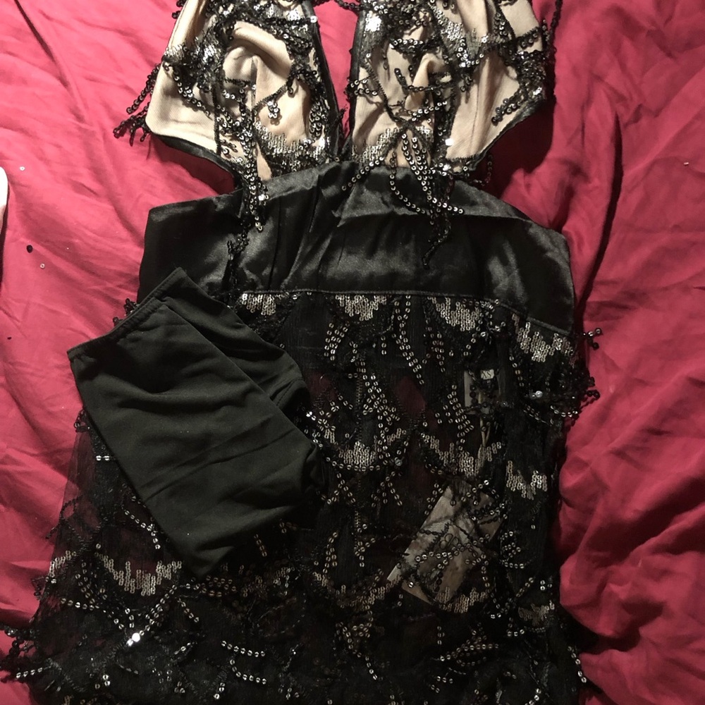 NWT Sexy Part-sheer Black and Silver Sequin Dress - Flapper inspired